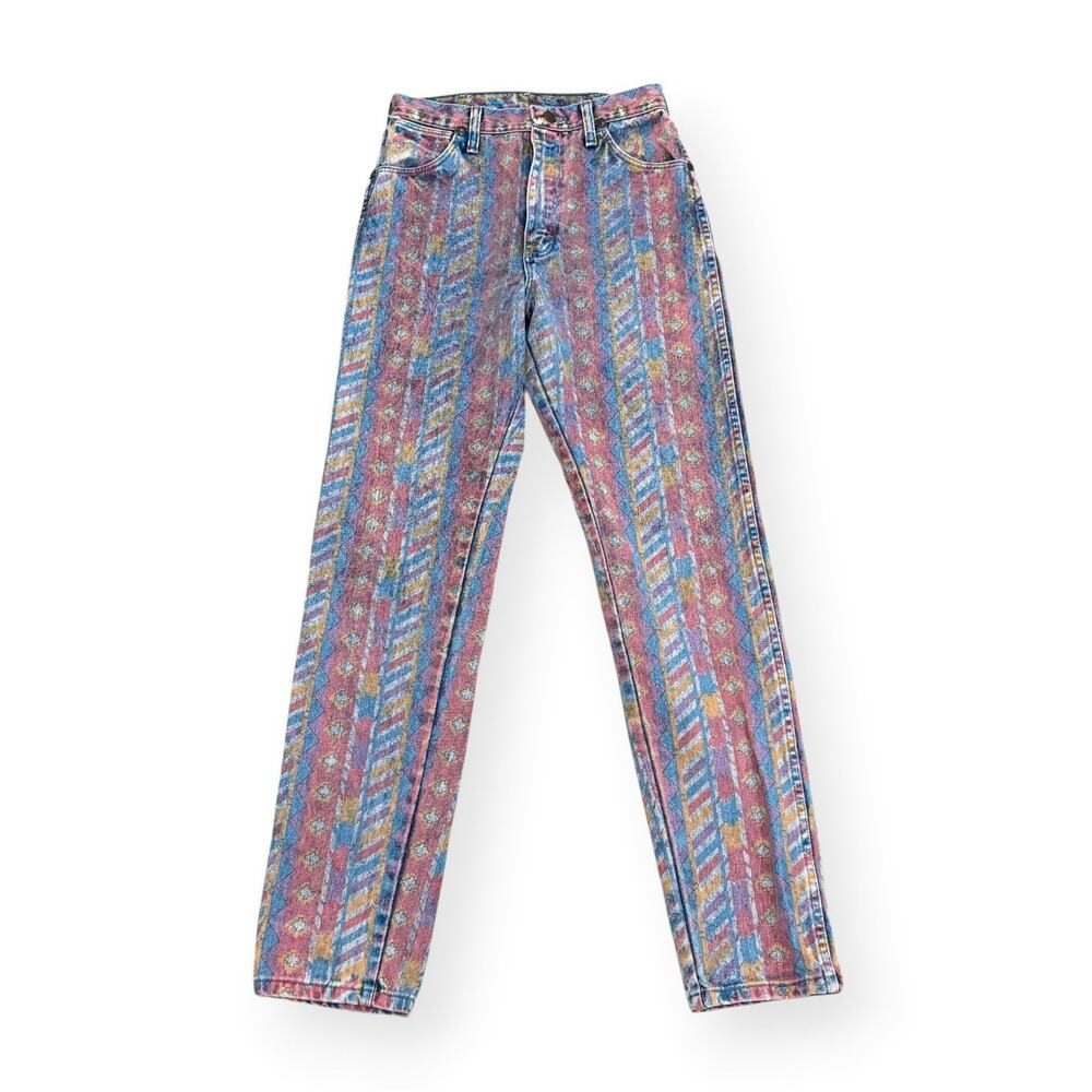 Vintage 80s Wrangler Aztec Print Jeans 14MWTZR Size 11 27x32 Made USA High Rise